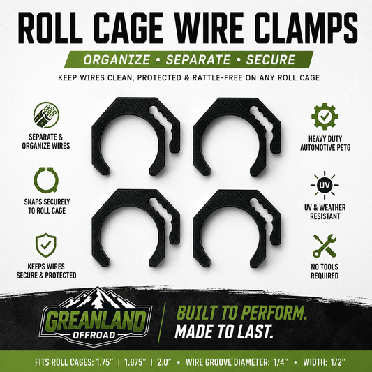 Greanland Offroad Roll Cage Wire Clamps | Set of 4 | Organize SXS & UTV Accessory Wiring
