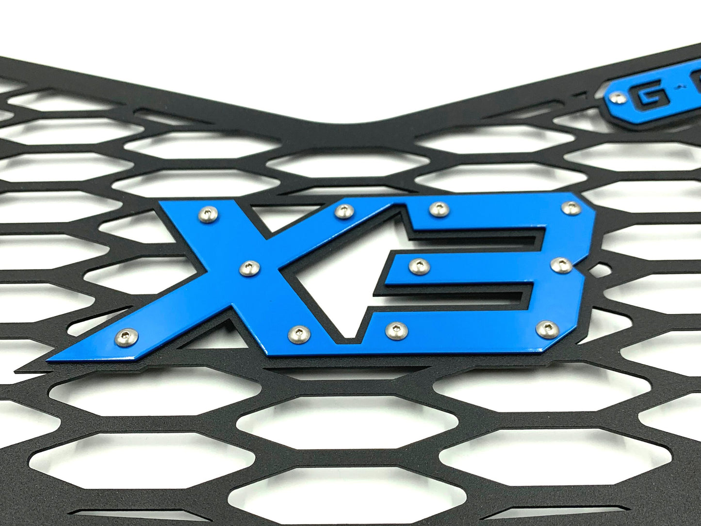 closeup of can am x3 logo on greanland grille