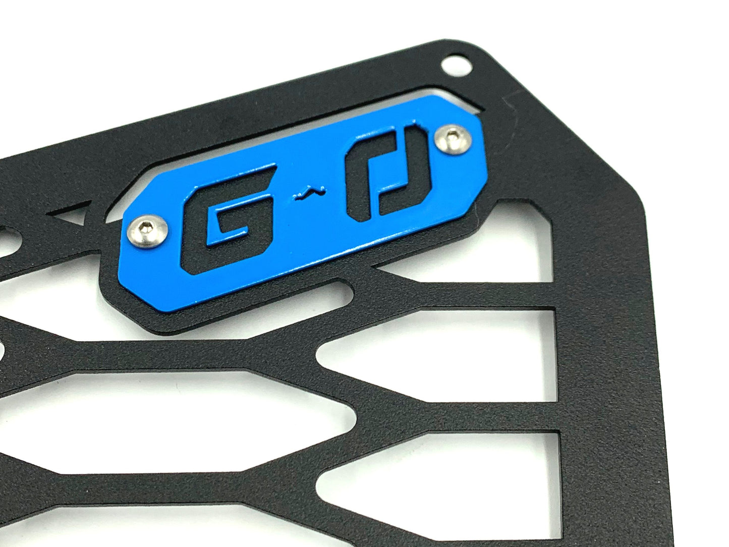 blue greanland offroad logo on a can am x3 grille