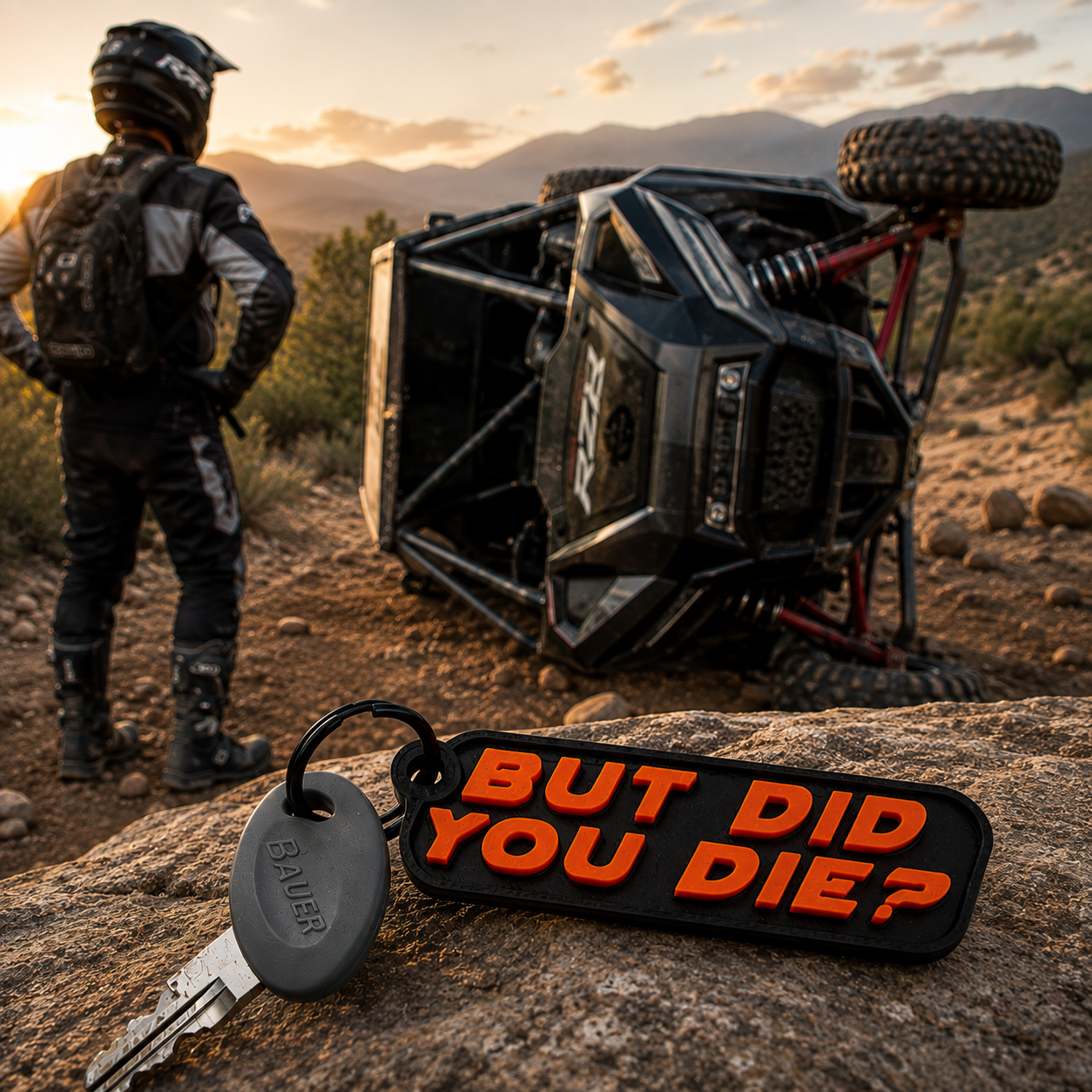 “But Did You Die?” Off-Road Keychain – 3D Printed Adventure Key Tag