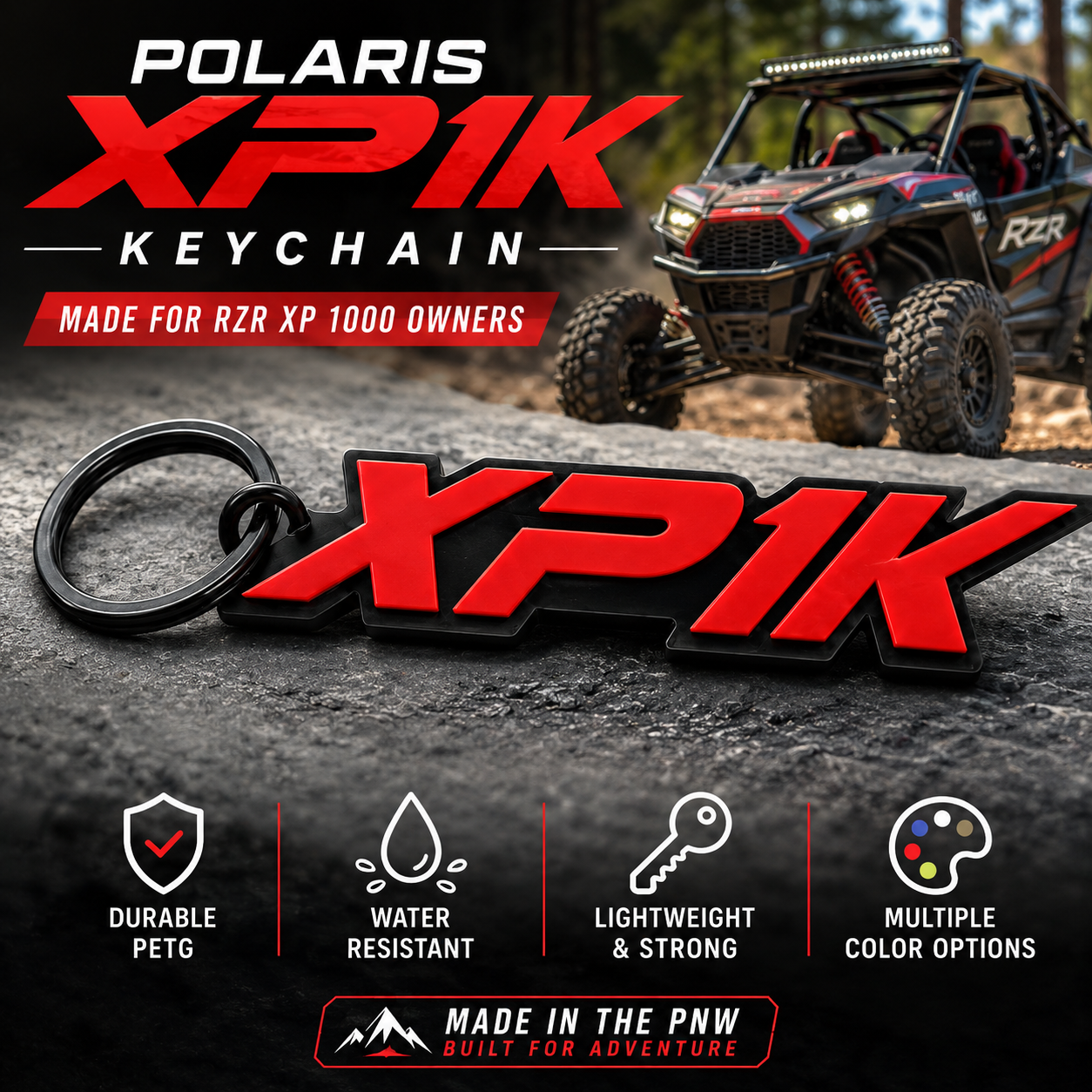 Polaris "XP1K" Keychain – 3D Printed PETG UTV Keychain | Multiple Colors