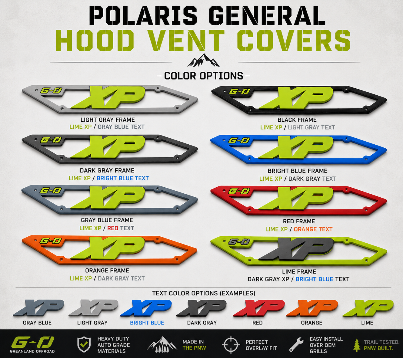 Polaris General Hood Vent Covers | Custom Color Overlay Trim | 2016–2026 | Greanland Offroad