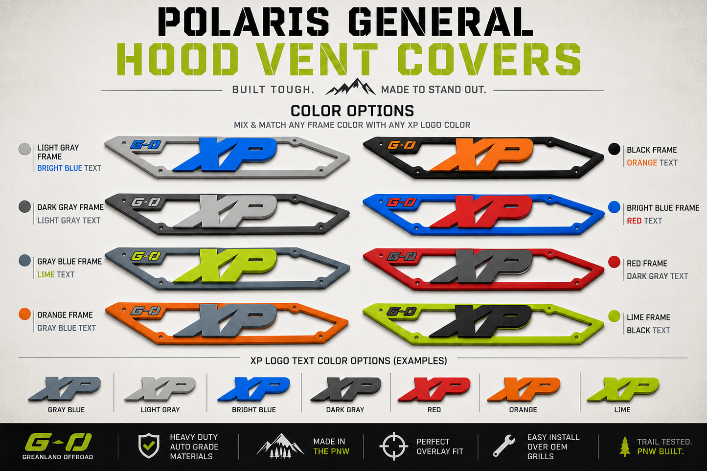 Polaris General Hood Vent Covers | Custom Color Overlay Trim | 2016–2026 | Greanland Offroad