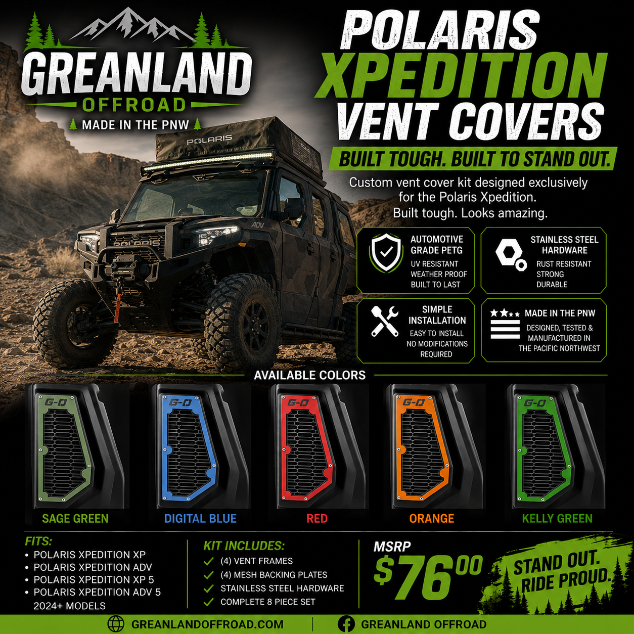Polaris Xpedition Vent Accent Covers – 8-Piece Set | Durable PETG | Greanland Offroad