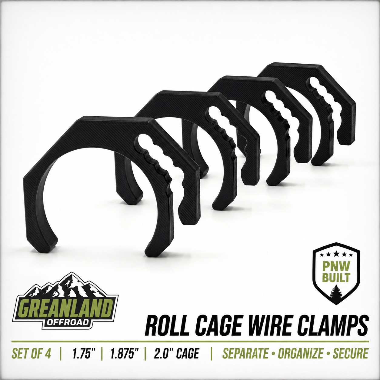 Greanland Offroad Roll Cage Wire Clamps | Set of 4 | Organize SXS & UTV Accessory Wiring