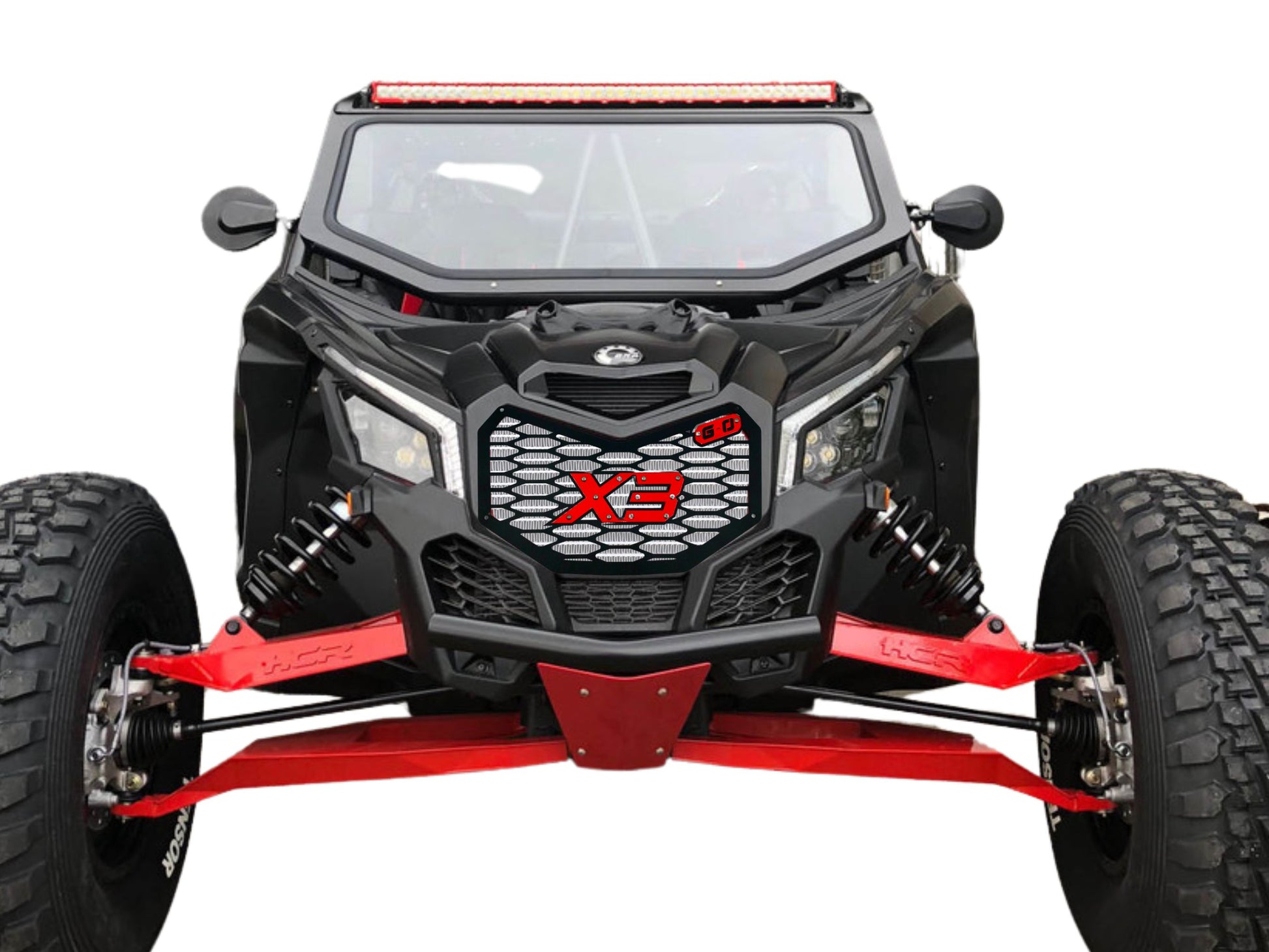 custom hcr can am x3 with red greanland offroad grille